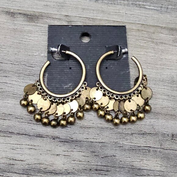 💎Vintage New Gold Tone Retro Boho Disc Hoop Earring - Picture 4 of 4